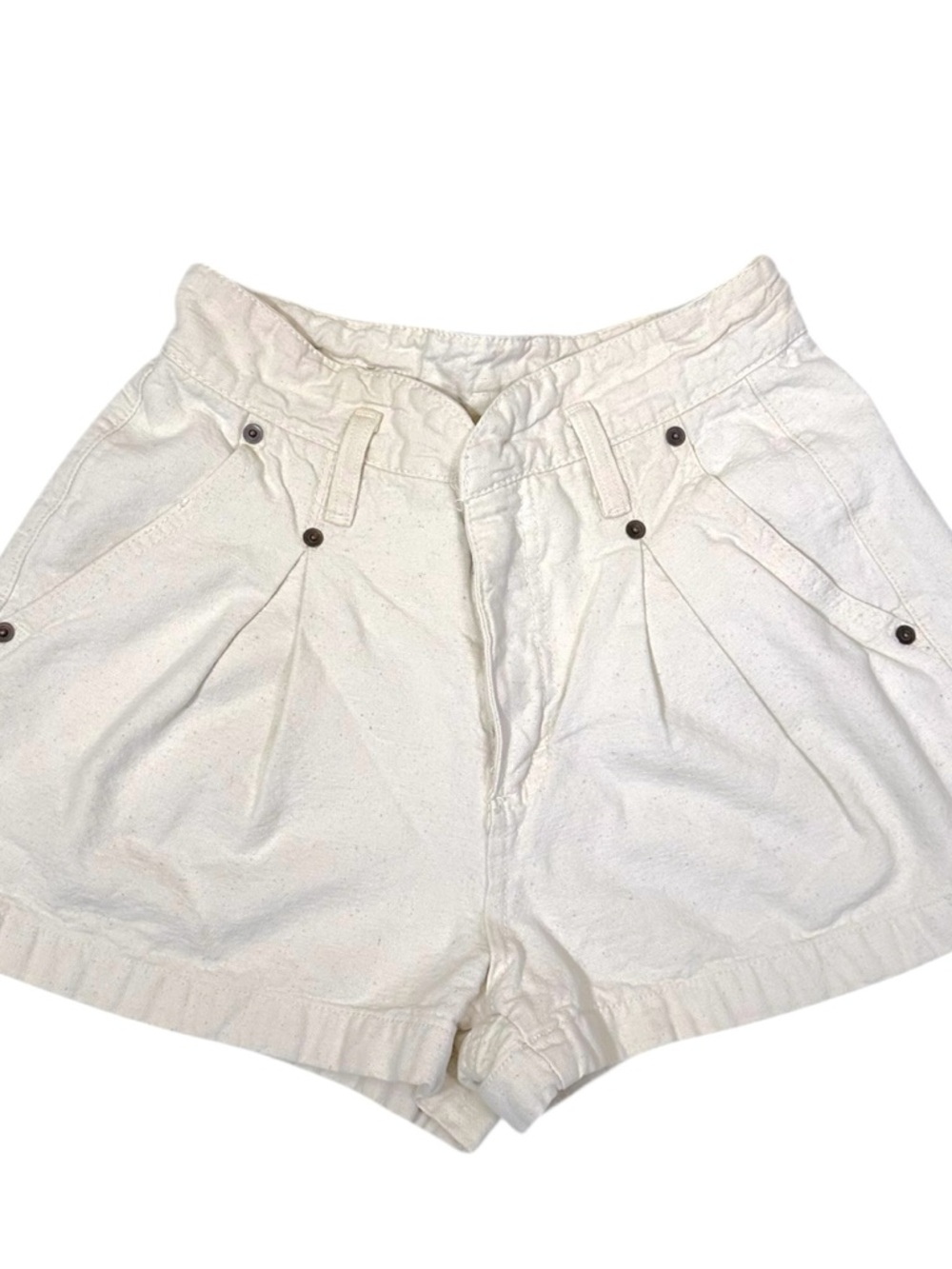 Vintage High-Waist Cream Pleated Women’s Shorts Made in USA 100% Cotton size 7/8